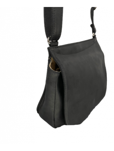 Les Ateliers Foures B339 - CUIR DE VACHETTE - NOIR sac à rabat forme selle avec bandoulière réglable sacs-a-mains