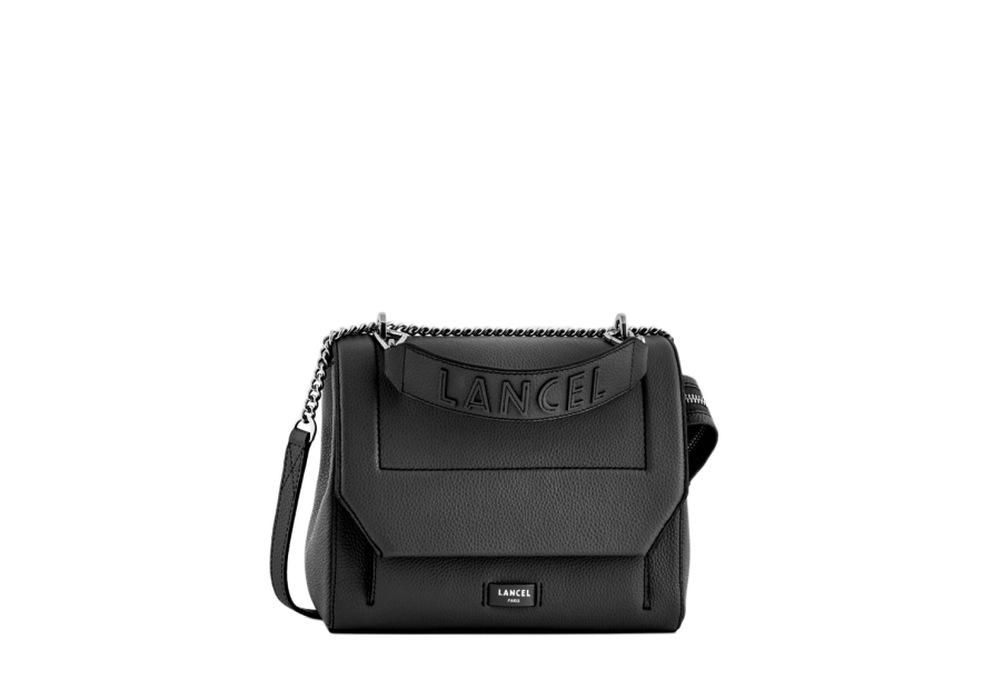 Lancel A09222 - CUIR DE VACHETTE - NOIR sac bandoulière rabat taille m ninon de lancel