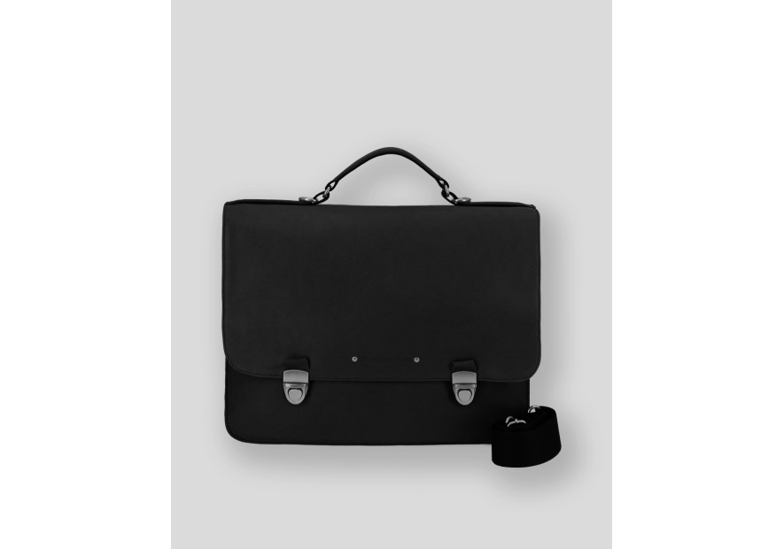 Les Ateliers Foures 9530 - CUIR DE VACHETTE - NOIR fourès-baroudeur-serviette à rabat 38cm 2soufflets Sac business
