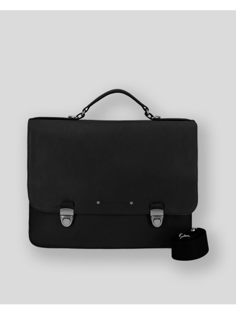 Les Ateliers Foures 9530 - CUIR DE VACHETTE - NOIR fourès-baroudeur-serviette à rabat 38cm 2soufflets serviette-a-rabat-avec-bandouliere
